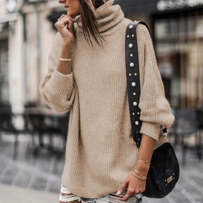 Autumn Fashion Turtleneck Pullover Sweater Women Causal Long Sleeve Solid Color Jumper Top Winter Elegant Street Loose Knitted