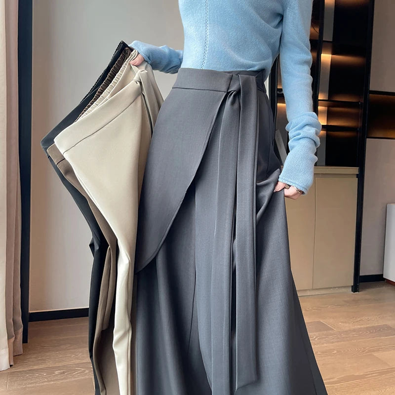High Waist Autumn Elegant Irregular Wide Leg Pants for Women 2025 New High Waist Straight Casual Loose Full Length Trousers