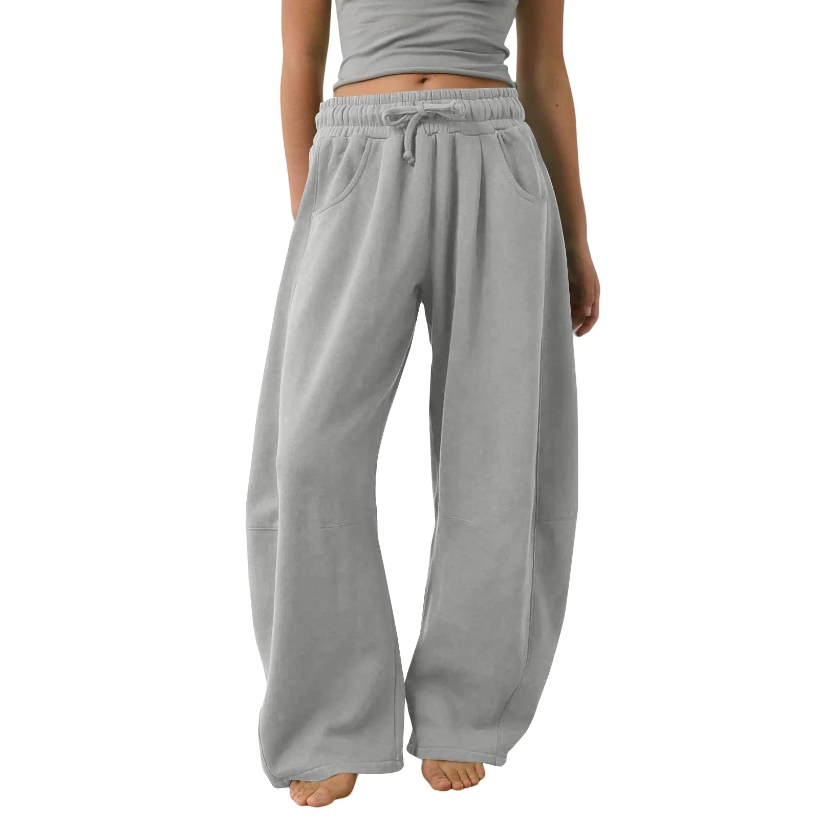 Fashion Women's Barrel Leg Sweatpants Drawstring Trousers Elastic Waisted Wide Leg Pants Daily Casual Trousers With Pockets