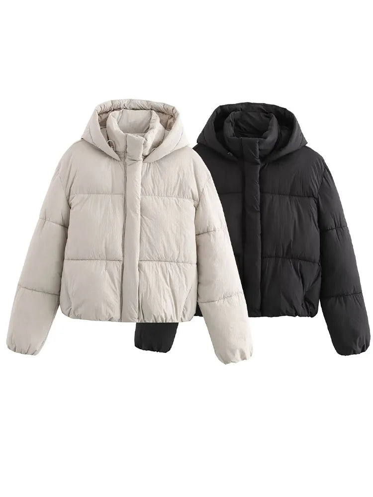 2025 Women's Clothing European and American Style French Design Thickened Warm Cotton Hooded Thick Jacket