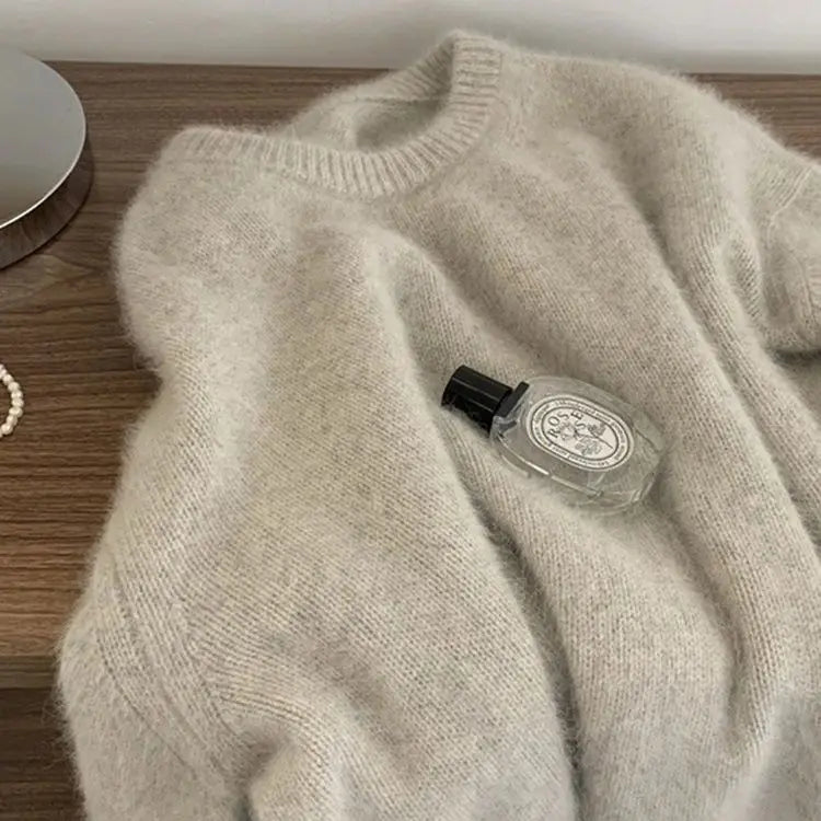 Soft Plush Sweater Women's Autumn Winter O-Neck Loose All-Matched Knit Pullover Korean Style Solid Mohair Long Sleeved Top