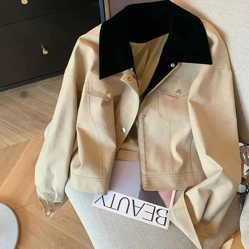 Women Streetwear Cargo Jacket Vintage Long Sleeve Fall Winter Y2K Short Coat American Casual Retro Harajuku Female Hip Hop Tops