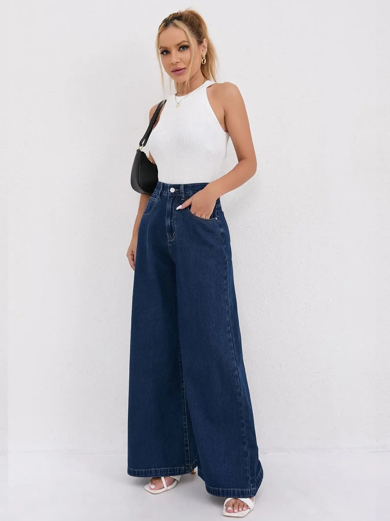 Womens Jeans Baggy Jeans Wide Pants Flared Trousers Street Style Soft Material Elastic Waist 2025 New Design