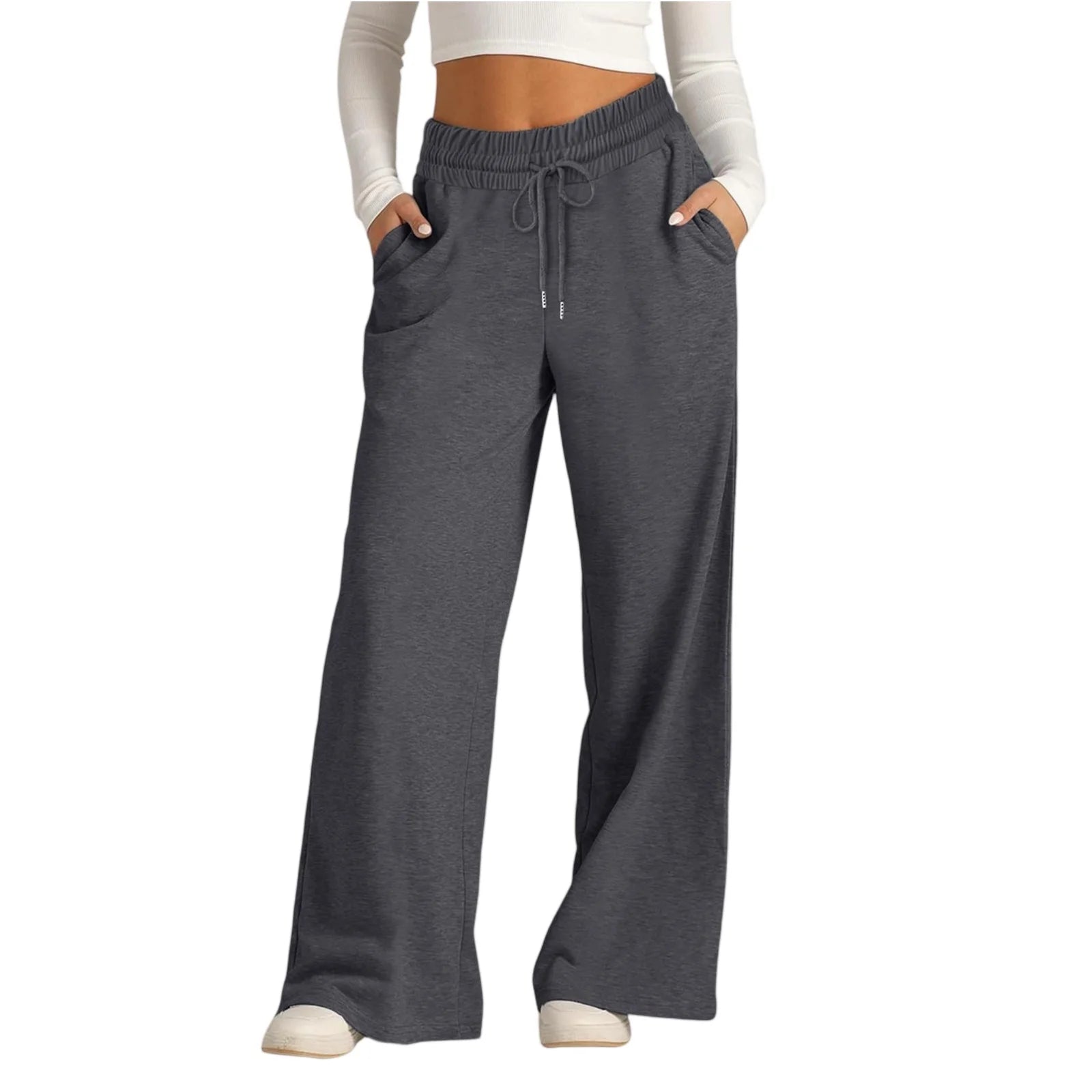 Ladies' Fashion Classic Plain Color High Waisted Wide Leg Sweatpants Casual and Versatile Comfortable Yoga Jogger Pants