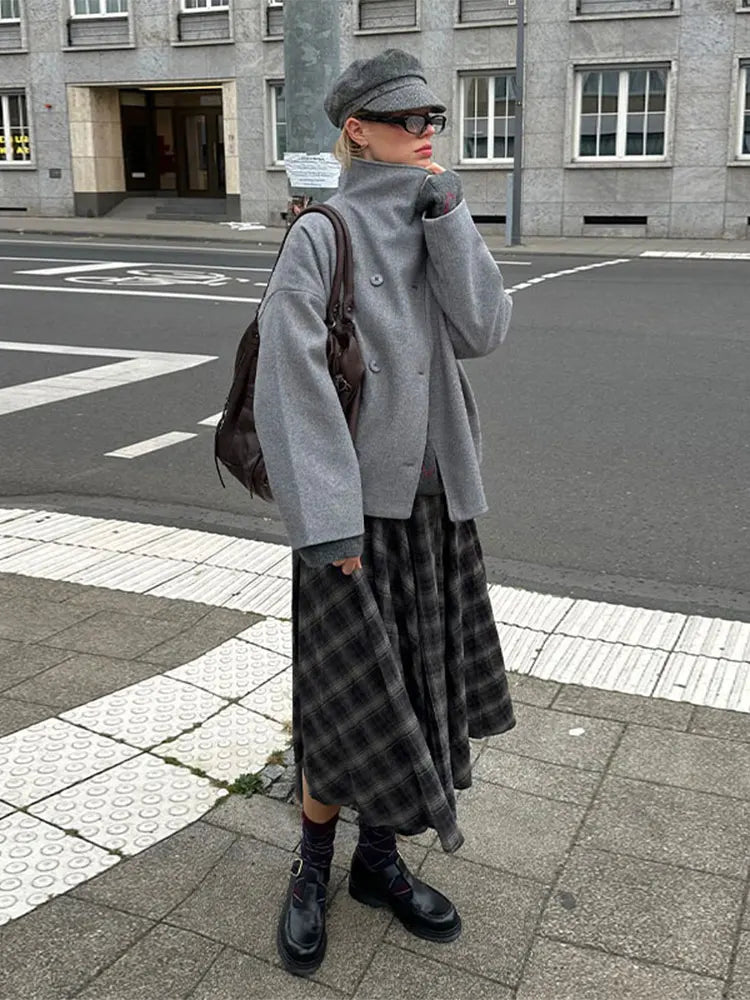 Women's Plaid Skirts Vintage Casual New Skirt Fashion A-Line Bottom Casual Outfits Daily Woman Clothes Chic High Street Looks