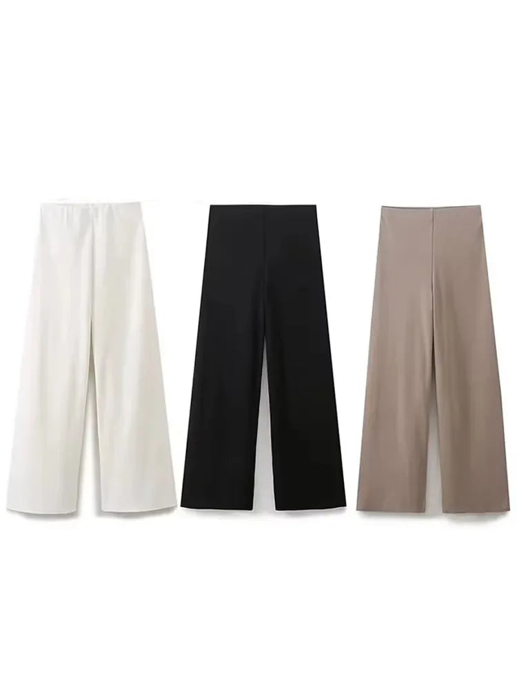 HH Women Fashion Vintage Solid Wide Leg Pants Elastic Waist Loose Casual Trousers For Woman 2024 Basic Pant